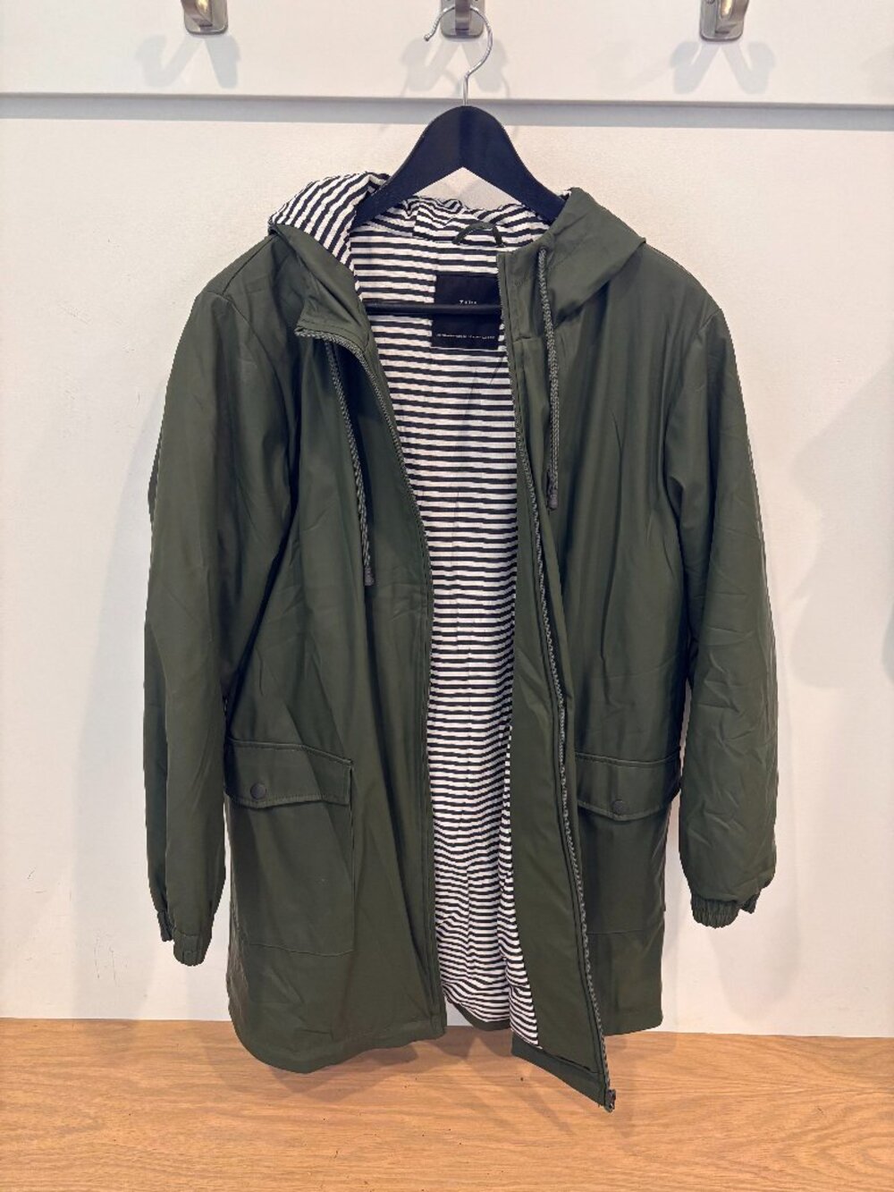 Zara Olive Green Hooded Rain Jacket